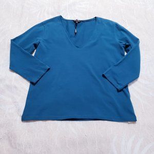 Massimo Dutti Dark Teal women’s 3/4 Sleeve V-Neck Blouse